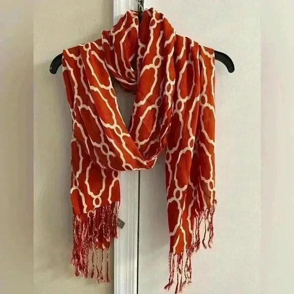 Spartina 449 Accessories - Spartina 449 pumpkin Orange Patterned Scarf with Fringe